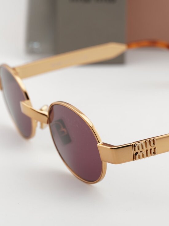 Miu Miu MUB51S 7OE30Y Oval Sunglasses – Brass\\ Dark Violet main image 5
